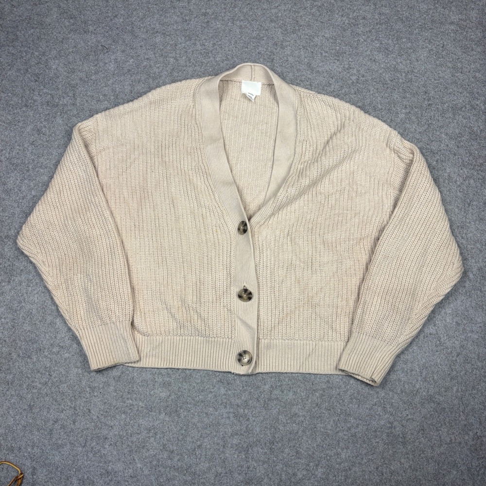 HM Oversized Cardigan Sweater XL Beige Chunky Ribbed Knit Button Front Slouchy